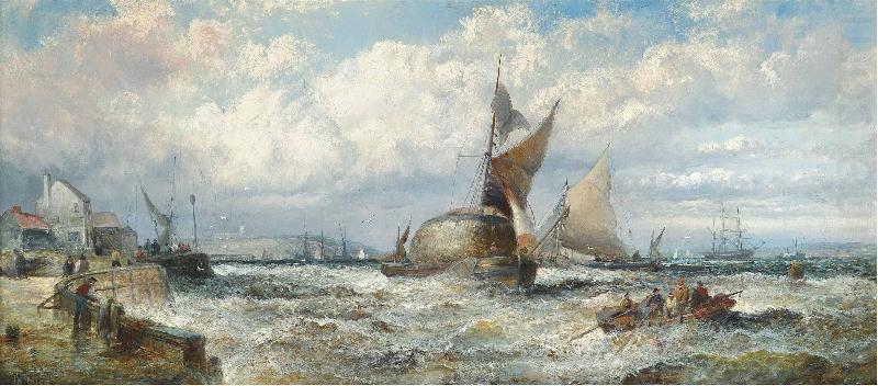 Hay barges and other shipping in a stiff breeze off Dover, William Allen Wall
